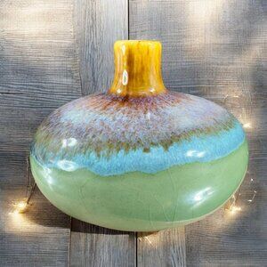 Pottery Ceramic Vase Vessel Drip Glaze Multicolor Round Bottom Vase Small Mouth